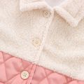 Toddler Girl Lapel Collar Fuzzy Fleece Lined Splice Button Design Coat Light Pink