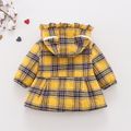 Baby Girl 100% Cotton Plaid Button Ear Design Fuzzy Fleece Lined Hooded Coat Yellow