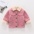Toddler Girl/Boy Lapel Collar Button Design Fleece Lined Coat Pink image 1