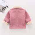 Toddler Girl/Boy Lapel Collar Button Design Fleece Lined Coat Pink image 2