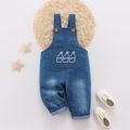 Baby Milk Bottle and Letter Embroidered Sleeveless Blue Denim Overalls Blue
