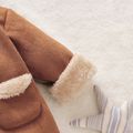 3D Ear Solid Suede and Fleece Long-sleeve Baby Hooded Coat Jacket Coffee