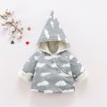 Baby All Over Cloud Print Grey Long-sleeve Hooded Thickened Fleece Lined Outwear Grey image 1