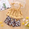 2pcs Baby Girl Solid Sleeveless Bowknot Layered Top and Leopard Shorts Set Yellow