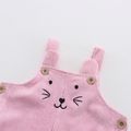 Toddler Girl Cat Kitty Embroidered Ear Design Pink Corduroy Overall Dress Pink