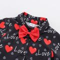 2pcs Baby Boy Love Heart and Letter Print Black Short-sleeve Gentleman Shirt with Shorts Set Red image 2