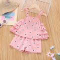 100% Cotton 2pcs Baby Girl Allover Floral Print Sleeveless Spaghetti Strap Layered Ruffle Top and Shorts Set Pink