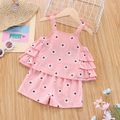 100% Cotton 2pcs Baby Girl Allover Floral Print Sleeveless Spaghetti Strap Layered Ruffle Top and Shorts Set Pink image 2