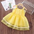 Baby Girl Yellow Organza Ruffle Bowknot Sleeveless Spaghetti Strap Princess Dress Yellow