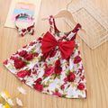 100% Cotton 2pcs Baby Girl All Over Red Floral Print Sleeveless Bowknot Dress with Headband Set Red