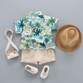 3pcs Toddler Boy Vacation Straw Hat and Animal Floral Print & Shorts Set Green image 3