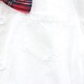 2pcs Toddler Boy Gentleman Suit, Bow tie Design White Shirt and Plaid Suspender Shorts Set White image 5