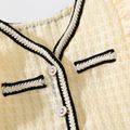 2pcs Toddler Girl Tweed Textured Button Design Short-sleeve Blouse and Elasticized Pocket Design Shorts Set Apricot
