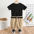 Father's Day 2pcs Toddler Boy Casual Letter Print Tee and Belted Cargo Shrots Set Black
