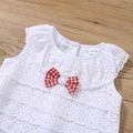 2pcs Toddler Girl Bowknot Design Hollow out Sleeveless White Tee and Elasticized Plaid Shorts Set Red