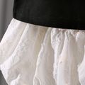 2pcs Baby Girl Button Front Lace Cami Top and Textured Bloomers Shorts Set Black
