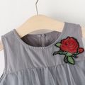 Toddler Girl Floral Embroidered Mesh Design Sleeveless Party Dress Grey image 3