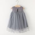 Toddler Girl Floral Embroidered Mesh Design Sleeveless Party Dress Grey image 2