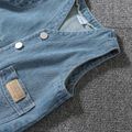 Toddler Boy Trendy 100% Cotton Button Pocket Design Blue Denim Vest Blue image 3
