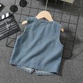 Toddler Boy Trendy 100% Cotton Button Pocket Design Blue Denim Vest Blue image 2