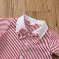 2pcs Baby Boy Party Outfits Bow Tie Decor Striped Short-sleeve Shirt and Solid Suspender Shorts Set Red