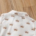 2pcs Baby Boy Bow Tie Decor Allover Crown Print Long-sleeve Shirt and Solid Suspender Pants Set Brown image 4