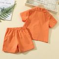 2pcs Toddler Girl 100% Cotton Notched Collar Button Design Short-sleeve Orange Shirt and Shorts Suit Set Orange image 3