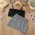 2pcs Toddler Girl Black Camisole Tube Top and Plaid Skirt Set Multi-color