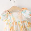 Baby Girl Floral Print Square Neck Puff-sleeve Dress Orange