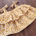 2pcs Toddler Girl Floral Print Bowknot Design Layered Camisole and Shorts Set Yellow