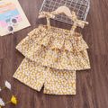 2pcs Toddler Girl Floral Print Bowknot Design Layered Camisole and Shorts Set Yellow image 2
