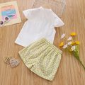 2pcs Toddler Girl Button Design Flutter-sleeve White Shirt and Floral Print Shorts Set Multi-color image 2