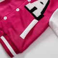 Toddler Girl Letter Embroidered Striped Button Design Bomber Jacket Hot Pink