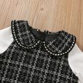 Toddler Girl Elegant Tweed Doll Collar Plaid Splice Long-sleeve Dress Black image 3