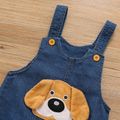2pcs Toddler Boy Waffle Long-sleeve White Tee and Dog Patch Embroidered Denim Overalls Set Blue