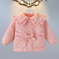 Toddler Girl Sweet Statement Collar Textured Belted Pink Coat Pink