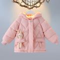 Toddler Girl Playful Bear Doll Design Hooded Padded Coat Pink image 2