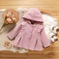 Baby Girl Pink Ruffle Trim Single Breasted Hooded Long-sleeve Coat Pink image 1