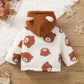 Baby Girl Fleece Hooded Spliced Allover Bear Print Button Front Long-sleeve Thermal Lined Coat Brown image 2