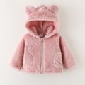 Baby Girl Pink Thermal Fuzzy 3D Ears Hooded Coat Pink image 1