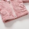Baby Girl Pink Thermal Fuzzy 3D Ears Hooded Coat Pink image 4