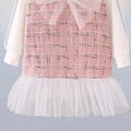 Toddler Girl Sweet Tweed Plaid Mesh Splice Bowknot Design Dress Pink image 4