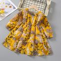 Toddler Girl Elegant Floral Print V Neck Layered Long-sleeve Dress Yellow image 2