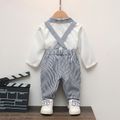 2pcs Baby Boy Gentleman Bow Tie Front Long-sleeve Shirt and Pinstriped Suspender Pants Set White image 2