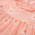 Baby Girl Allover Daisy Floral Print Coral Ruffle Collar Long-sleeve Tiered Dress Coral