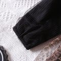 Baby Girl Rib Knit Spaghetti Strap 3/4 Sleeve Spliced Leopard Mesh Dress Black image 4