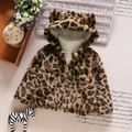 Toddler Girl/Boy Playful Ear Design Leopard Print Fluffy Fleece Coat Brown image 1