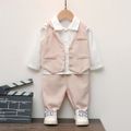 3pcs Baby Boy Party Outfits Long-sleeve Shirt and Plaid Waistcoat with Pants Set Apricot image 1