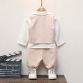 3pcs Baby Boy Party Outfits Long-sleeve Shirt and Plaid Waistcoat with Pants Set Apricot image 2