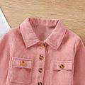 Toddler Girl Lapel Collar Button Design Pocket Pink Ribbed Jacket Coat Pink image 4